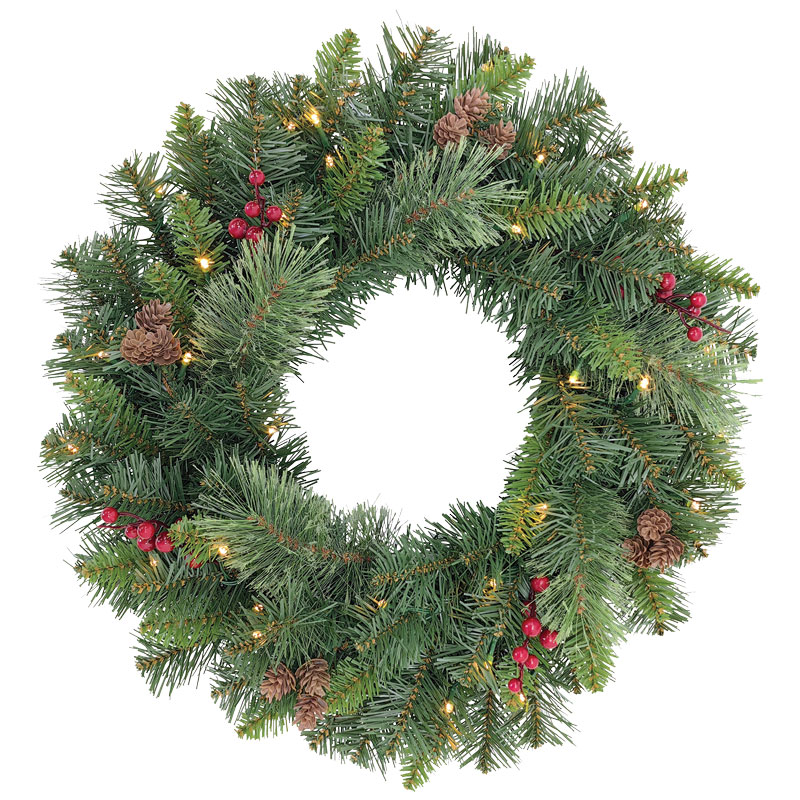 24" Celebrations LED Prelit Multicolored Mixed Pine Wreath