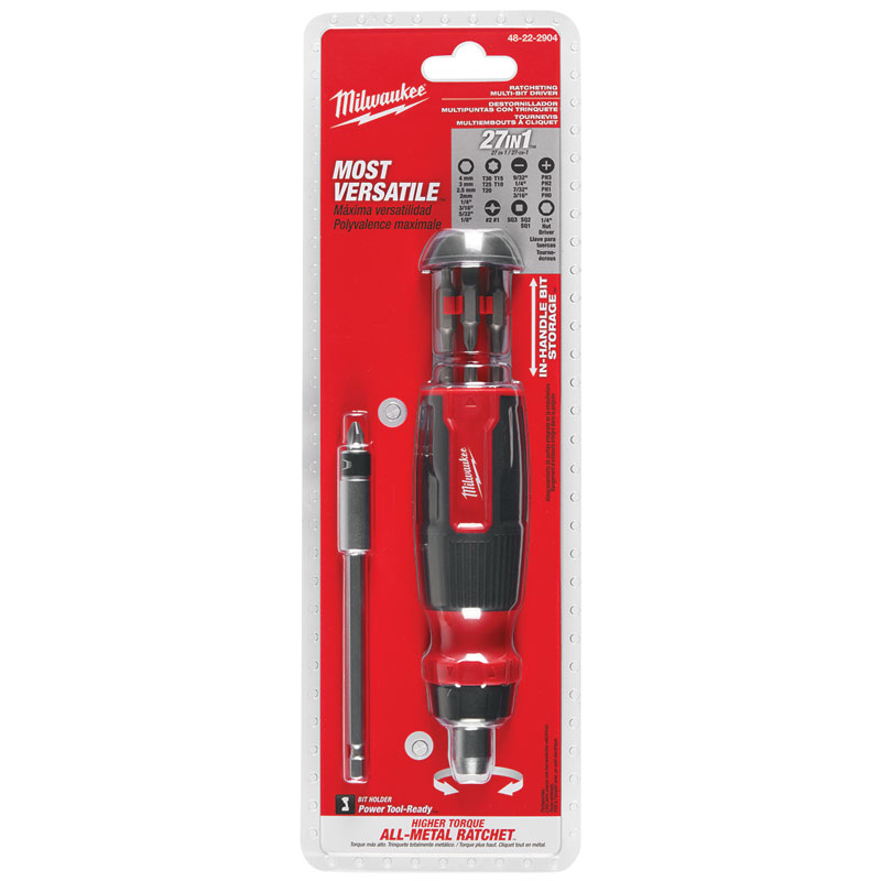 Milwaukee® Hex Shank Ratcheting Multi Bit Screwdriver In Package