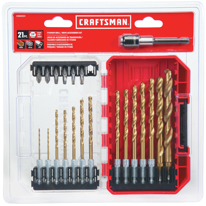 21 Pc. Craftsman Titanium Nitride Coating Drill And Driver Bit Set Hex Shank