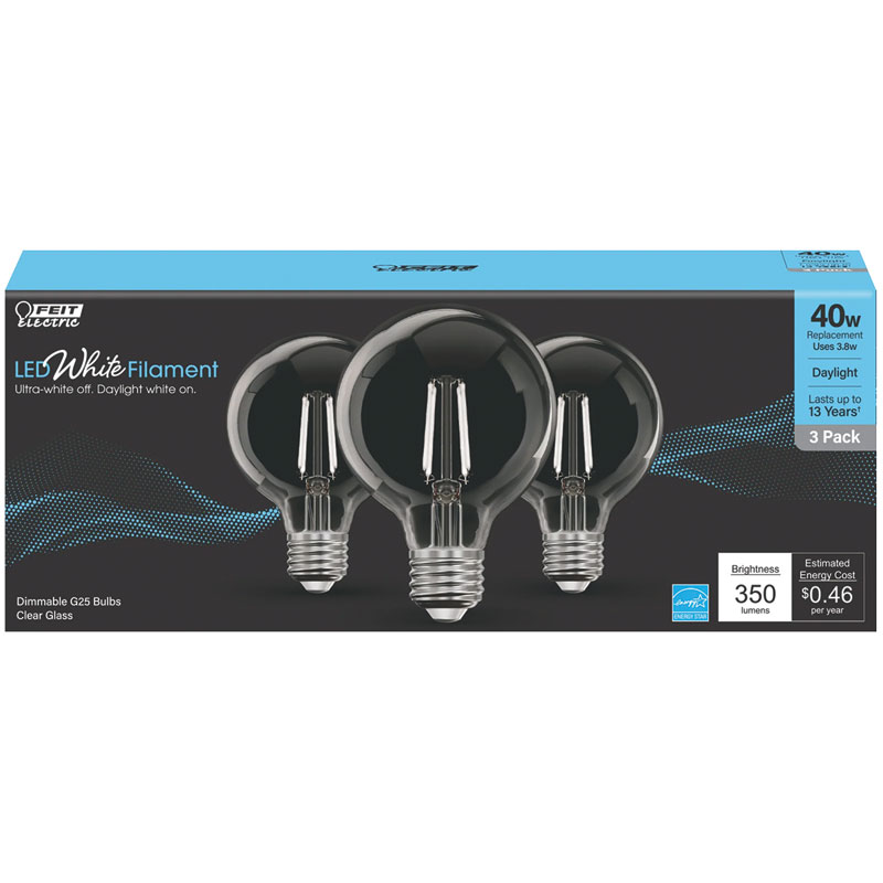 3 Pk. Feit White G25 E26 Filament LED Bulb Daylight 40W Equivalent