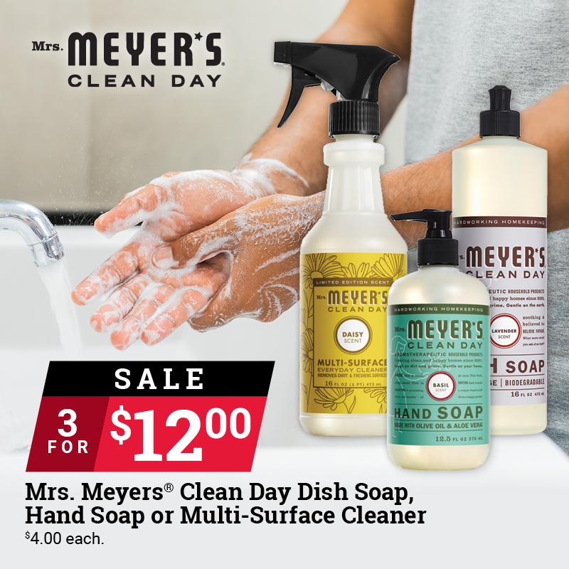 3/$12 Select Mrs. Meyers Products