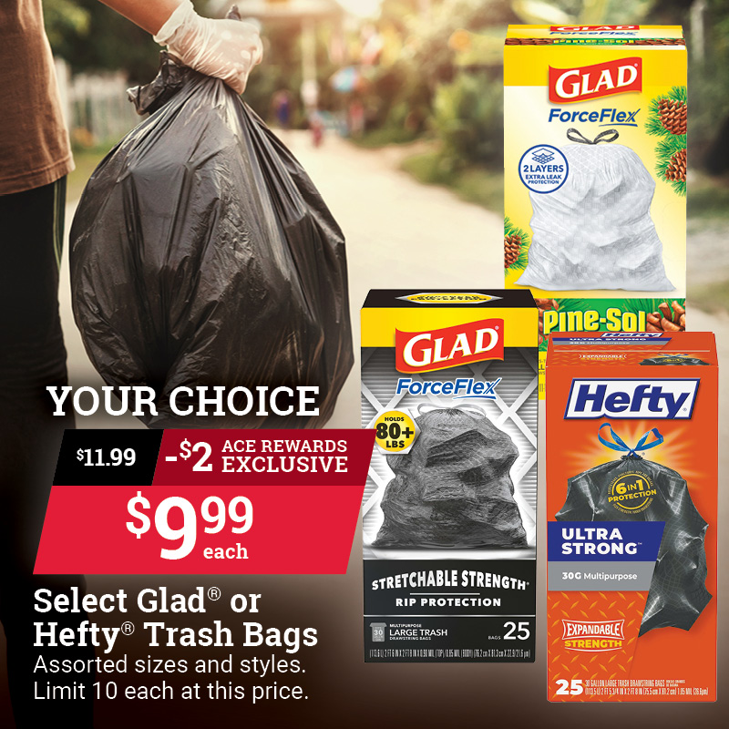 Select Glad® or Hefty® Trash Bags